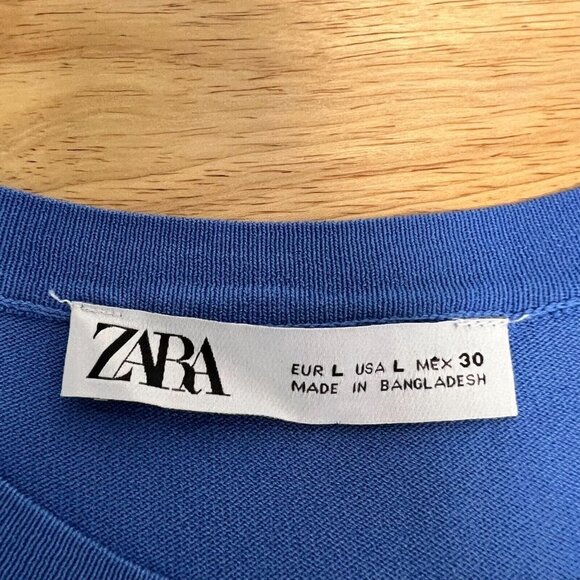 Zara Womens Blue Crew Neck Short Sleeve Classic Pullover T-Shirt Size Large - Picture 9 of 9